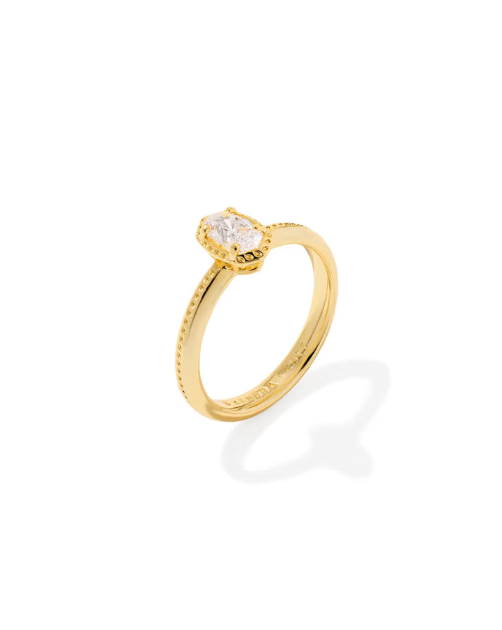 Kendra Scott Mini Elyse Luxe Band Ring Gold White CZ