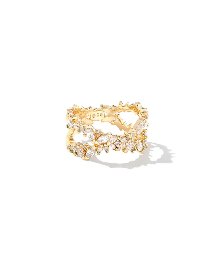 Kendra Scott Rosalie Double Band Ring White Crystal on Gold