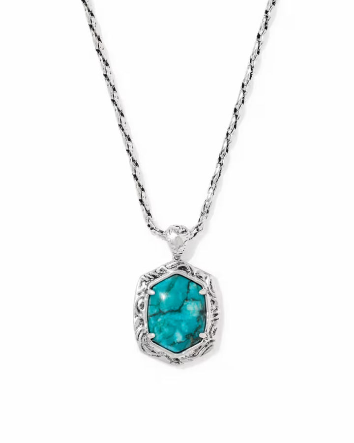 Kendra Scott Tiger Striped Daphne Long Pendant Necklace Silver Blue Marble