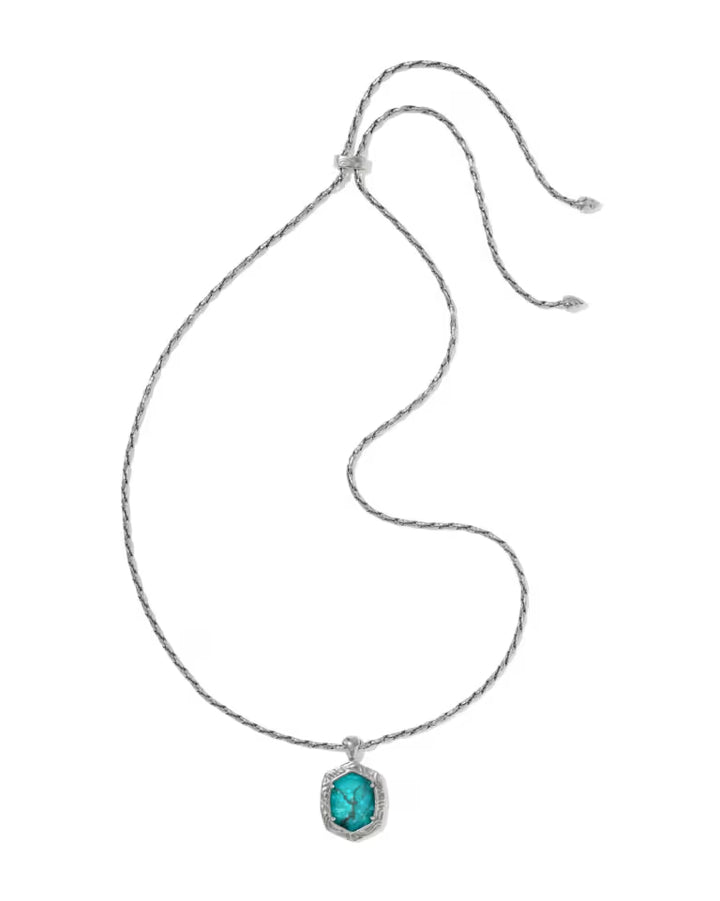 Kendra Scott Tiger Striped Daphne Long Pendant Necklace Silver Blue Marble