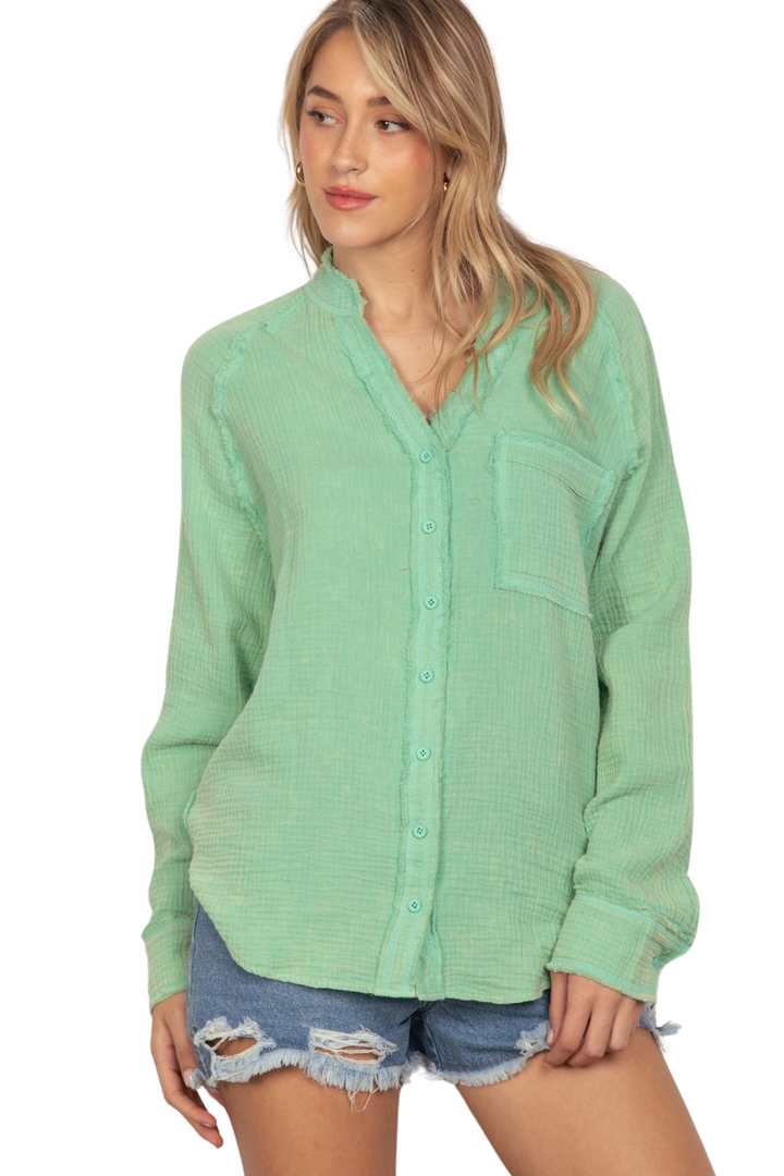 Beach Dreamer Teal Washed Woven Gauze Top