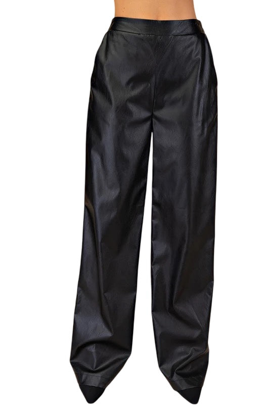 Make A Statement Faux Leather High Rise Wide Leg Pant in Black