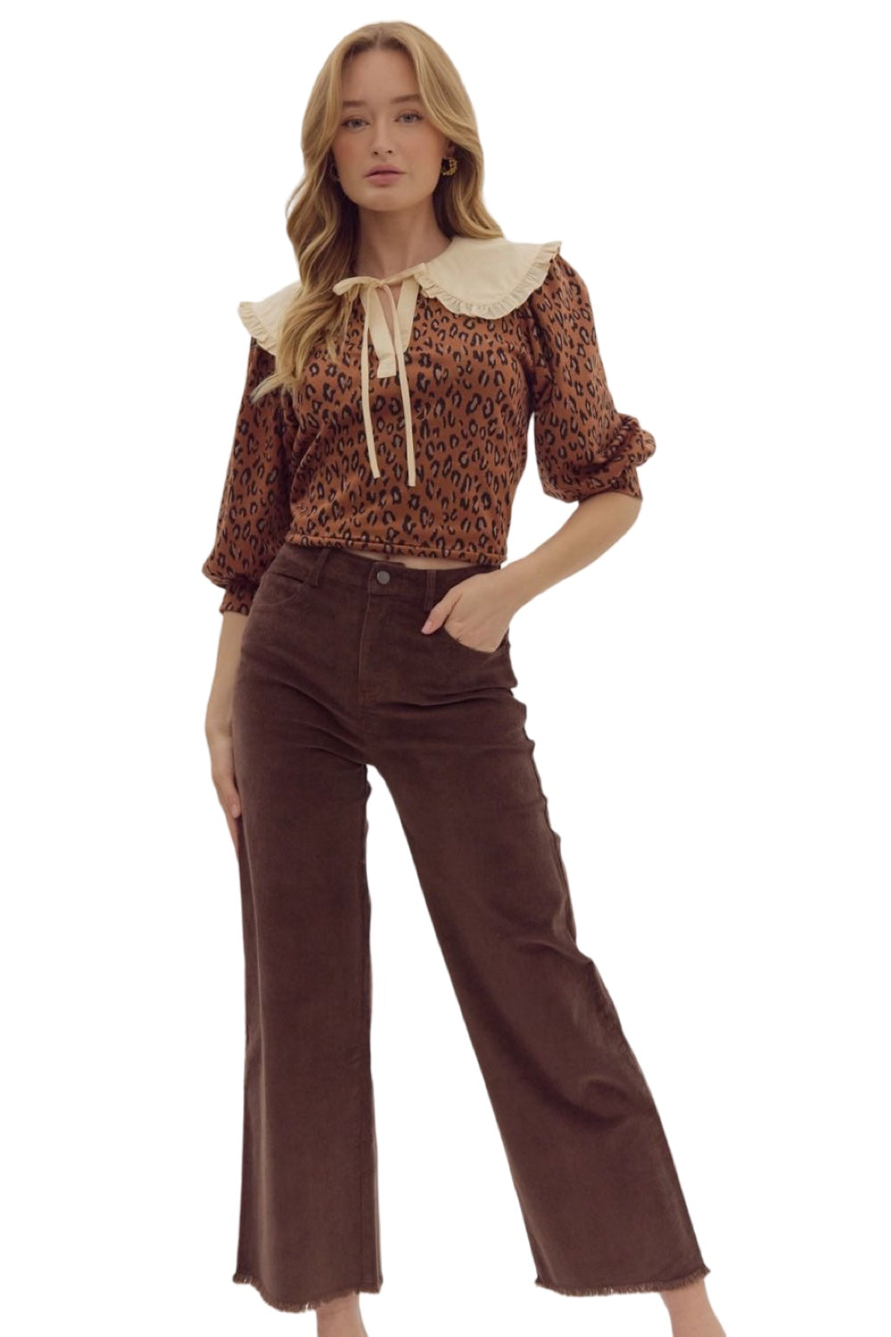 Fall Wishes Corduroy High Waist Wide Leg Pant in Coffee