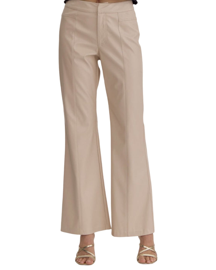 Class Act Faux Leather High Waist Flare Pant in Bone