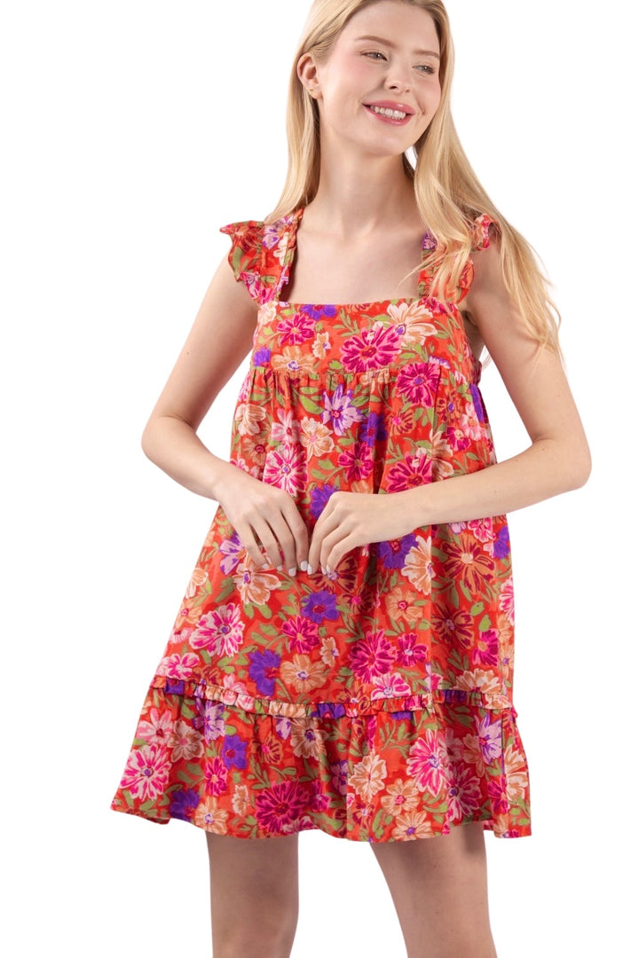 In Bloom Floral Print ruffled Sleeve Dress