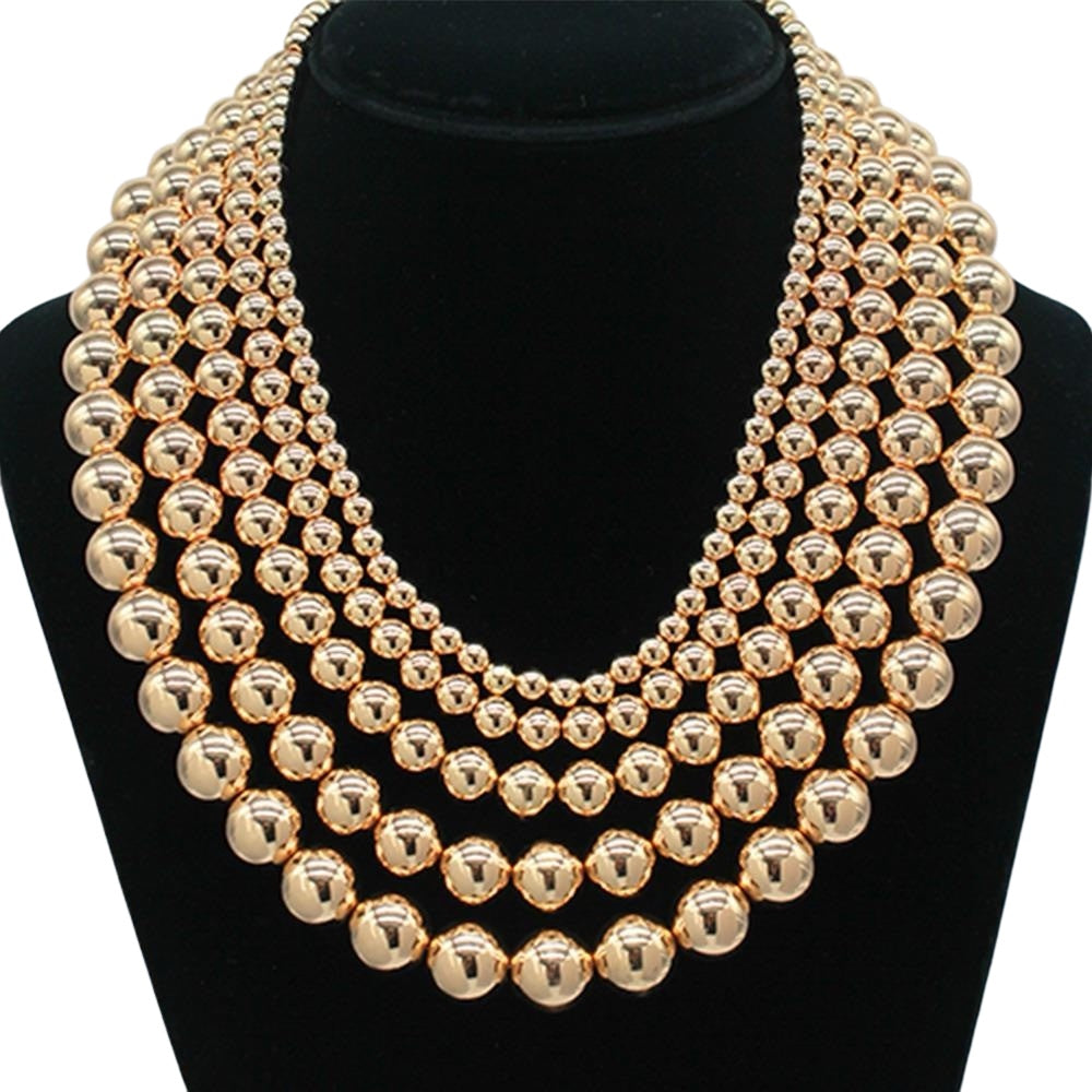 Gold Beaded Accending Layered Necklace in Gold