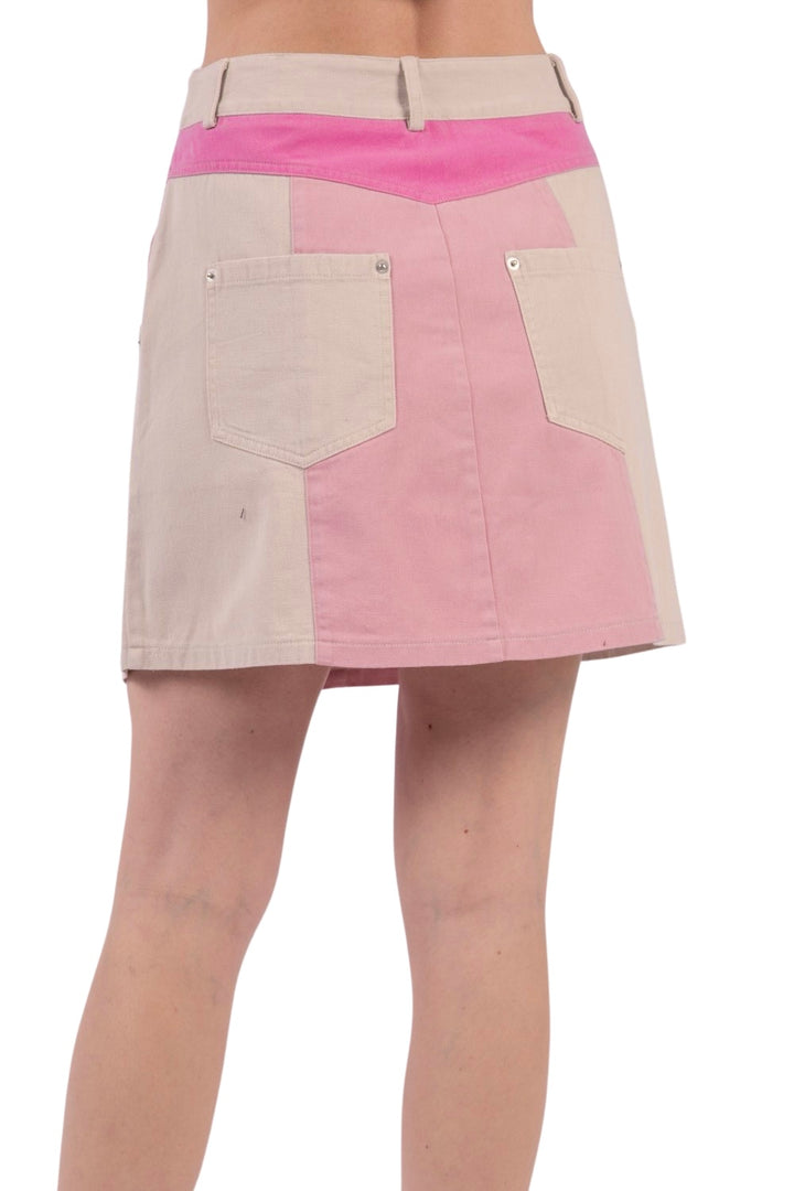 Totally Yours Babe Pink Color Block Mini Skirt