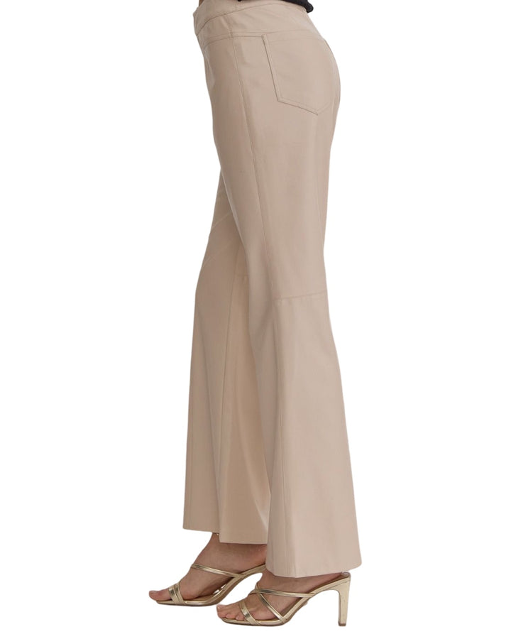 Class Act Faux Leather High Waist Flare Pant in Bone