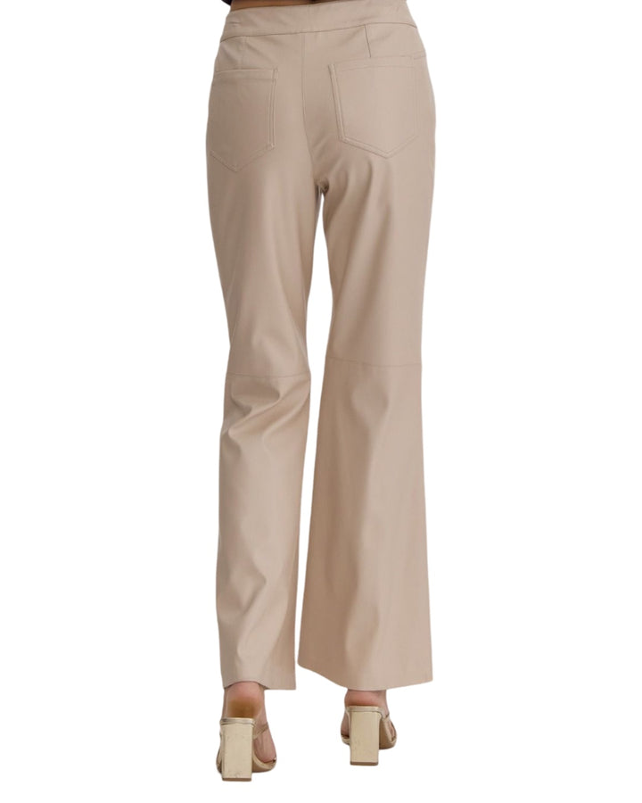 Class Act Faux Leather High Waist Flare Pant in Bone