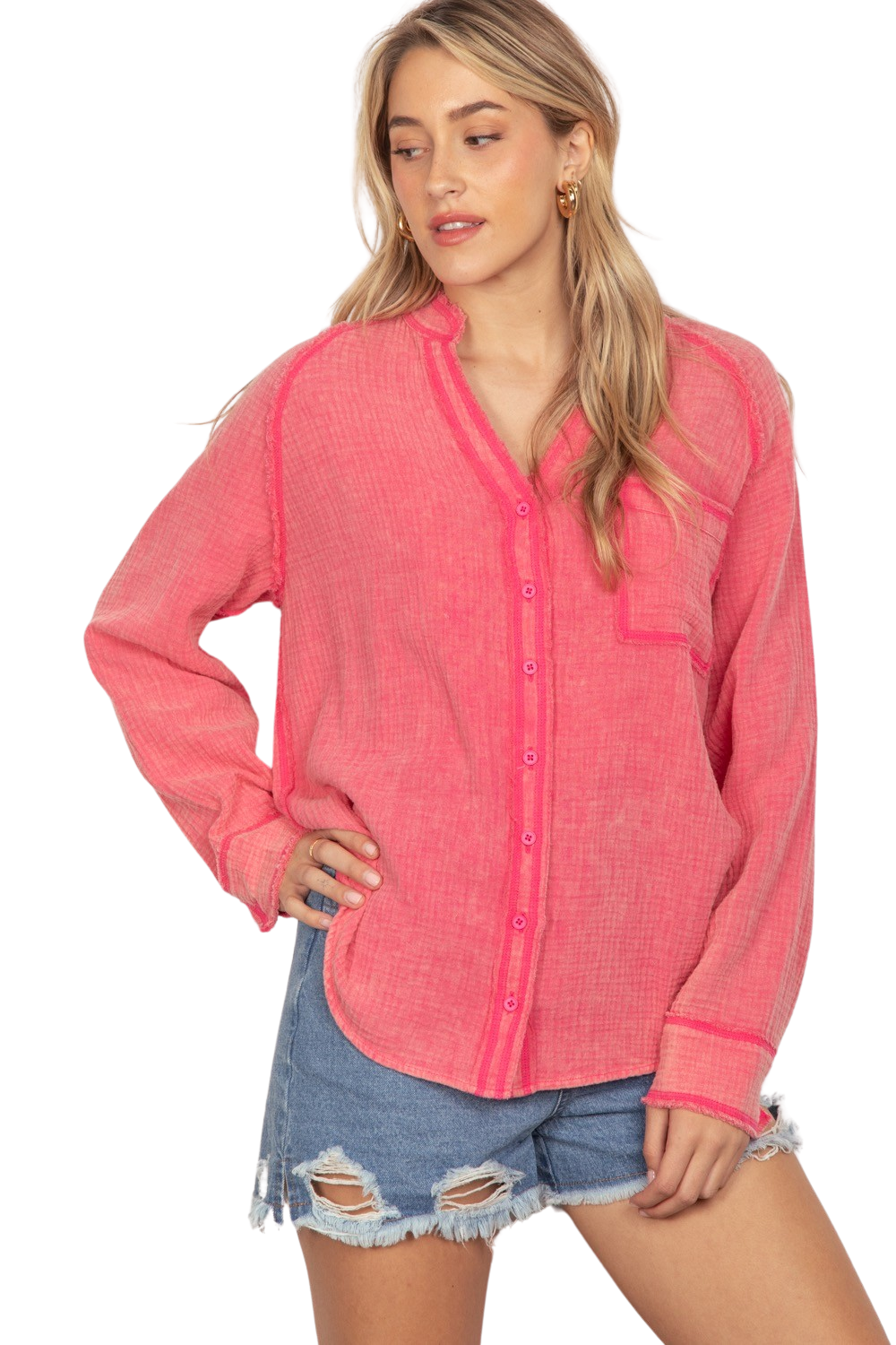 Beach Dreamer Washed Out Pink Guaze Top