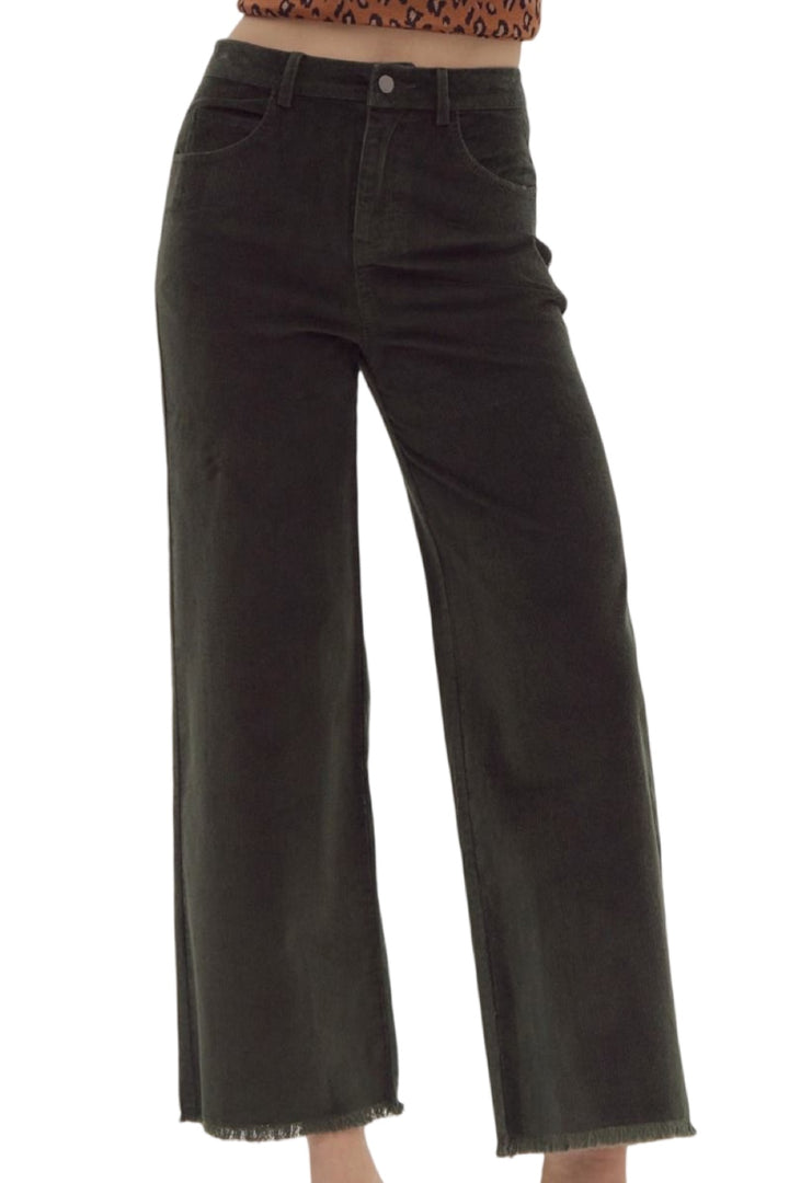 Fall Wishes Corduroy High Waist Wide Leg Pant in Olive