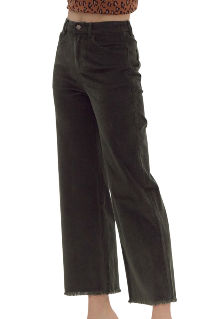 Fall Wishes Corduroy High Waist Wide Leg Pant in Olive