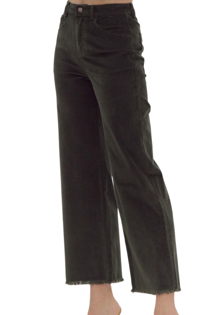 Fall Wishes Corduroy High Waist Wide Leg Pant in Olive