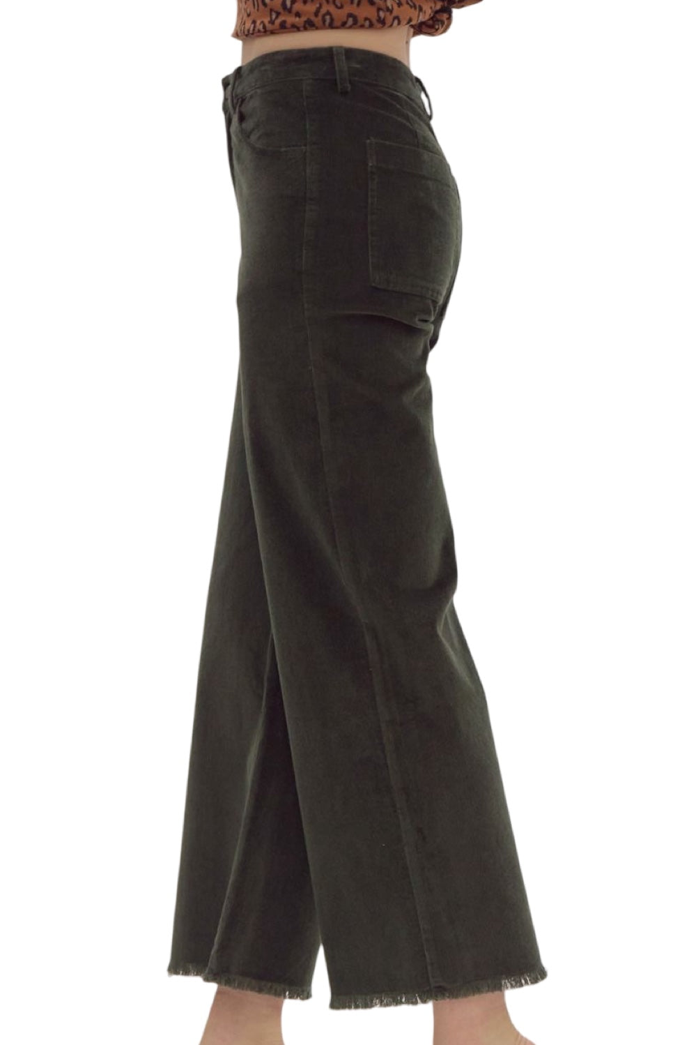 Fall Wishes Corduroy High Waist Wide Leg Pant in Olive