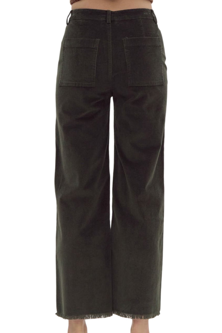 Fall Wishes Corduroy High Waist Wide Leg Pant in Olive