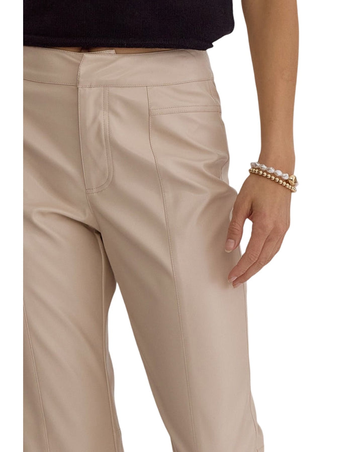 Class Act Faux Leather High Waist Flare Pant in Bone