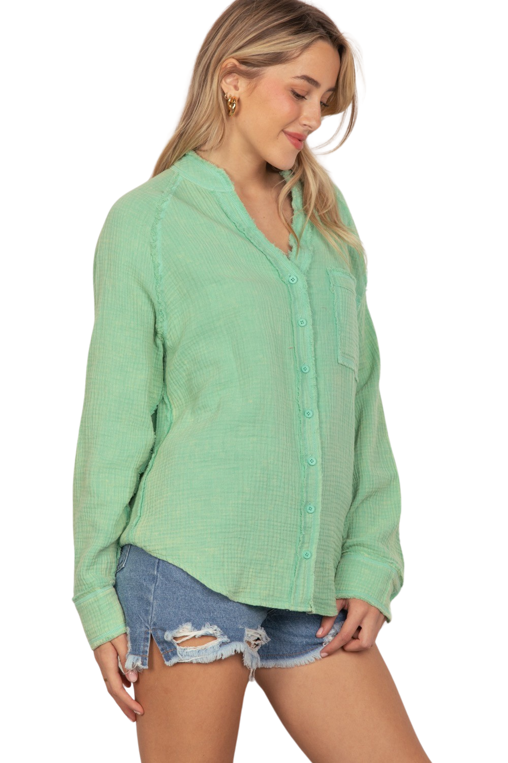 Beach Dreamer Teal Washed Woven Gauze Top