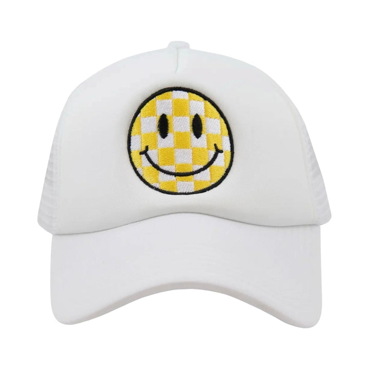 Yellow Checked Smiley Face Trucker Hat