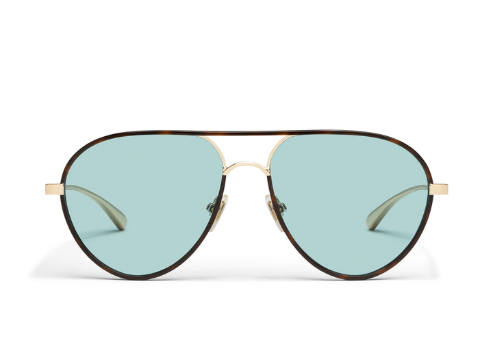 Quay Say Less Sunglasses in Amber Tortoise/Aqua Lens