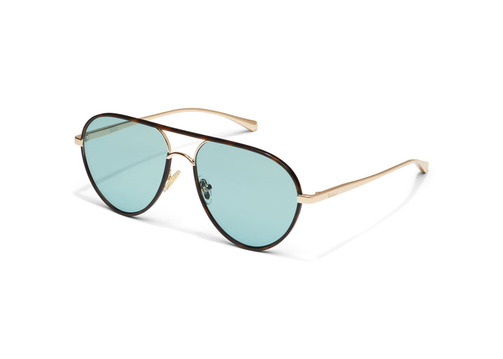 Quay Say Less Sunglasses in Amber Tortoise/Aqua Lens