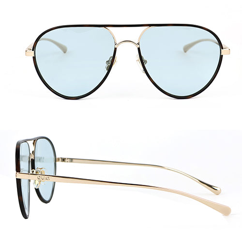 Quay Say Less Sunglasses in Amber Tortoise/Aqua Lens