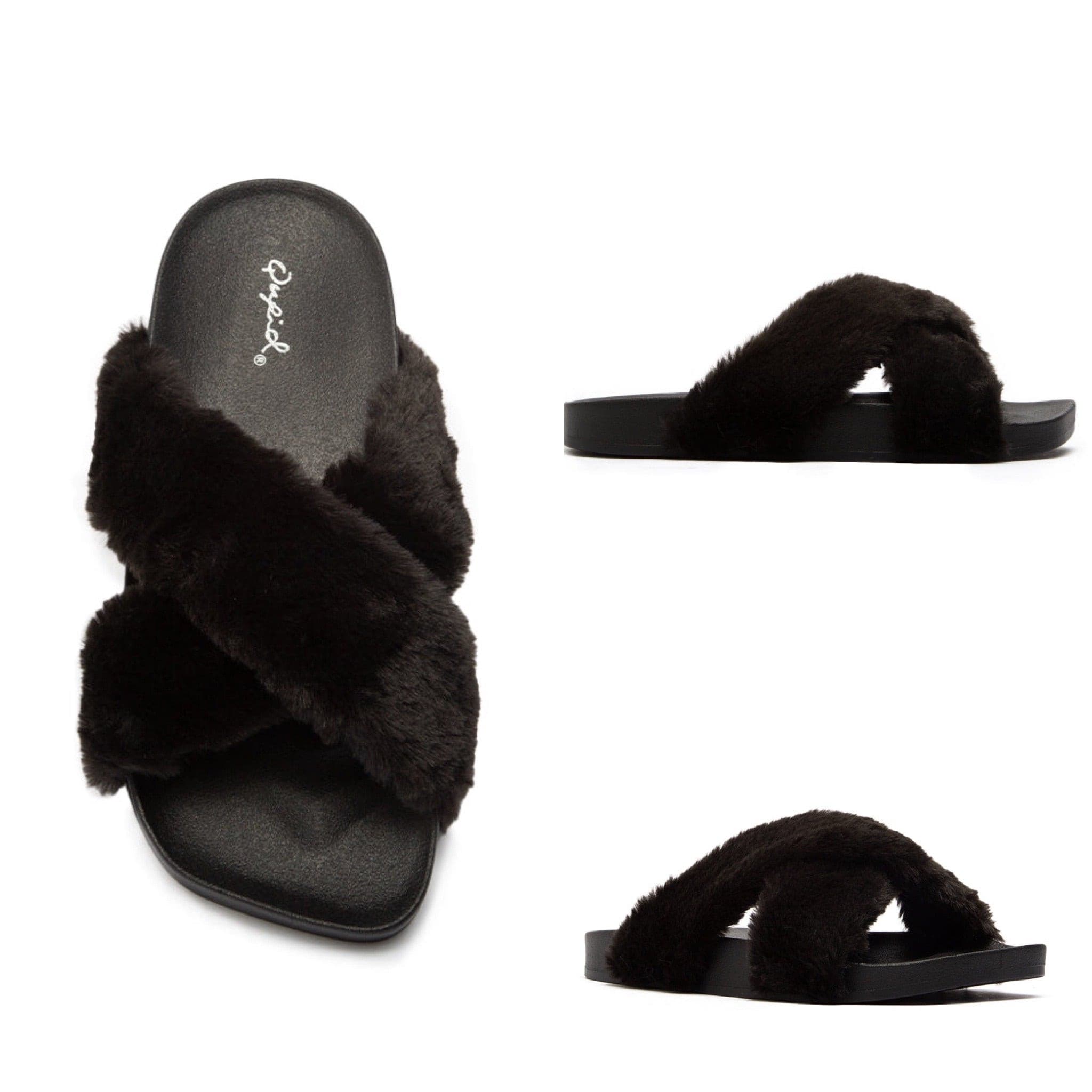 Glam Slide BLACK FUR Bliss Boutique