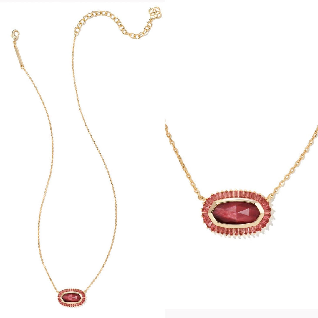 Kendra Scott Baguette Elisa Gold Pendant Necklace in Red Mix