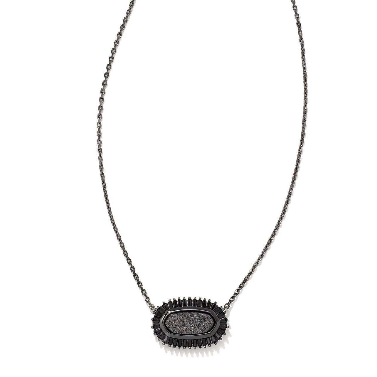 Kendra Scott Baguette Elisa Gunmetal Pendant Necklace in Black Drusy