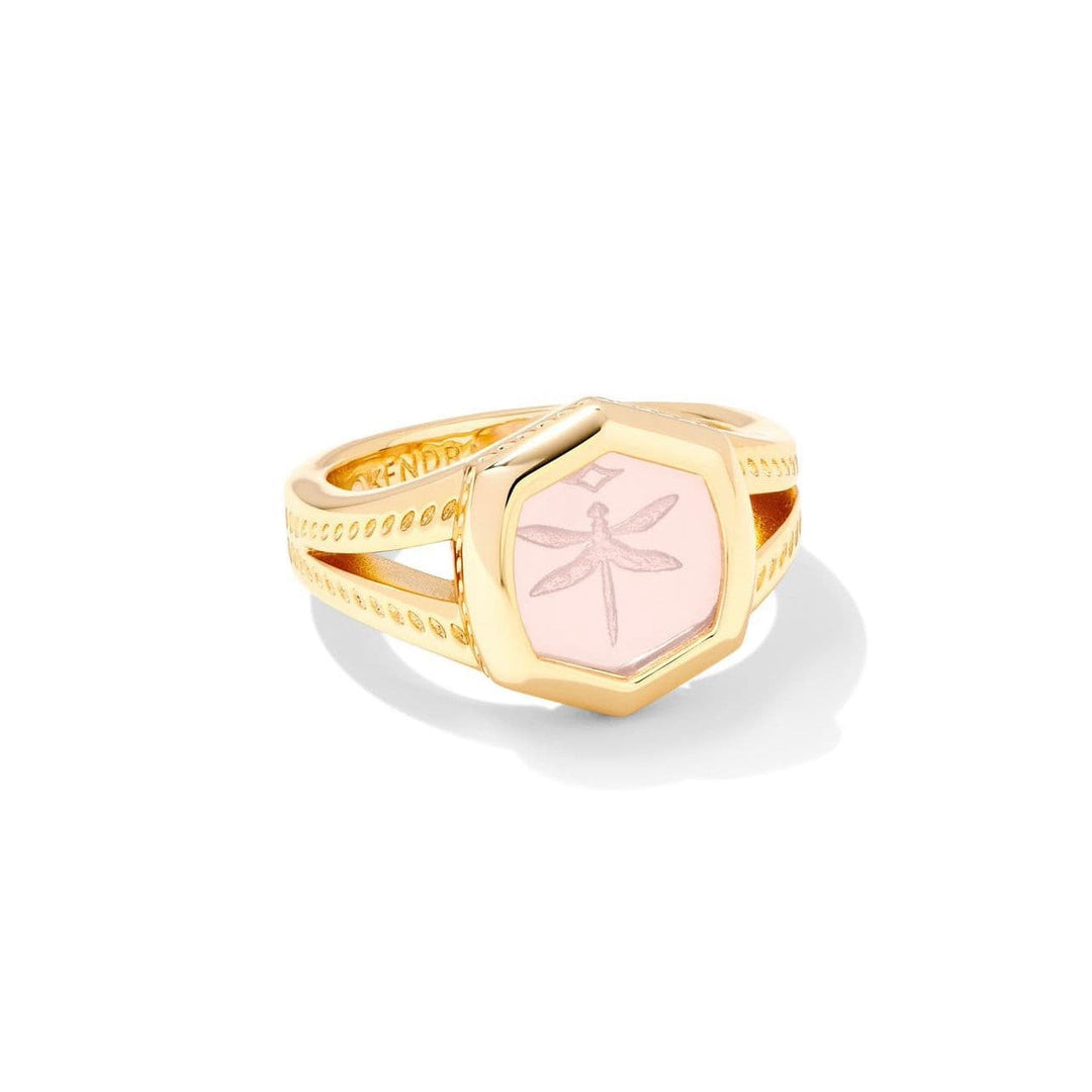 KENDRA SCOTT-Davie Intaglio Gold Statement Ring in Pink Opalite Glass