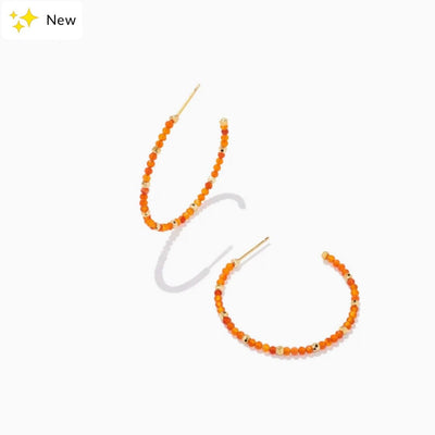 Kendra Scott Britt Gold Thin Beaded Hoop Earrings in Orange Agate