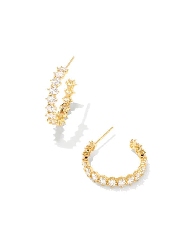Kendra Scott-Cailin Gold Crystal Hoop Earrings in White Crystal
