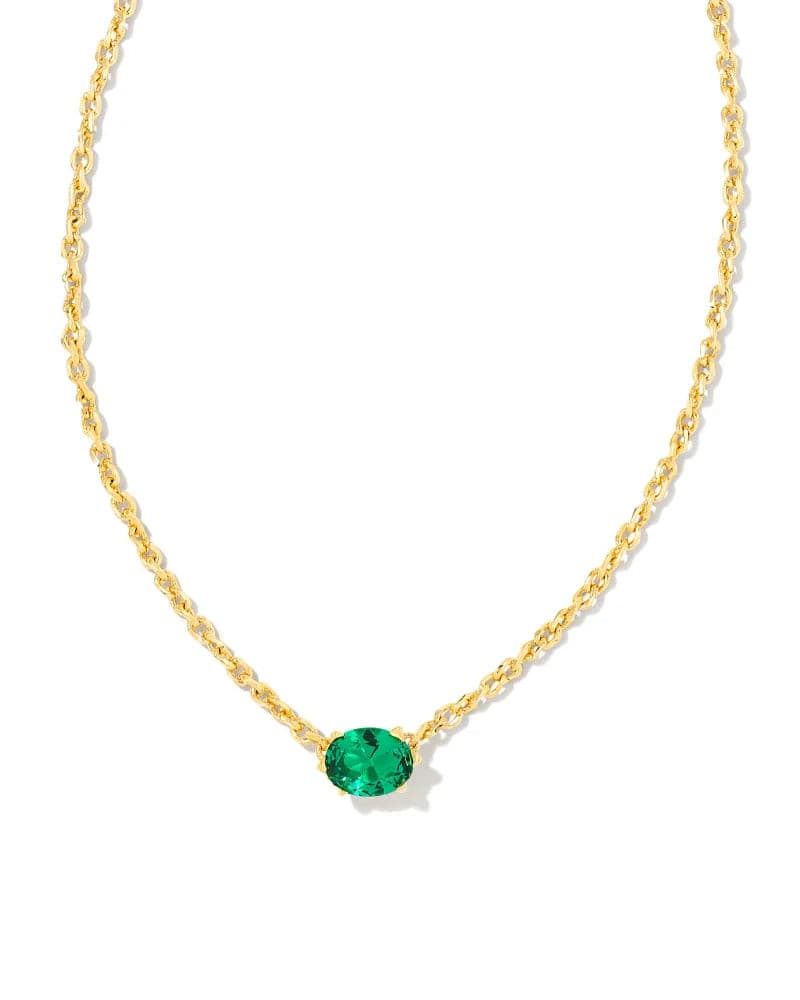 Kendra Scott-Cailin Gold Pendant Necklace in Green Crystal