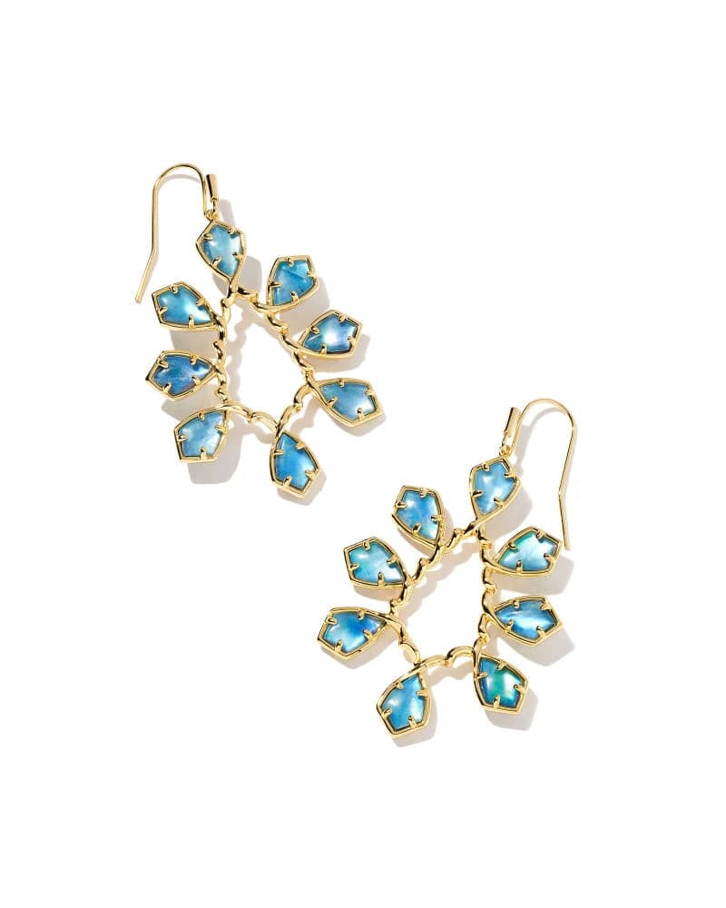 KENDRA SCOTT-Camry Gold Open Frame Earrings in Dark Blue Mother-of-Pearl